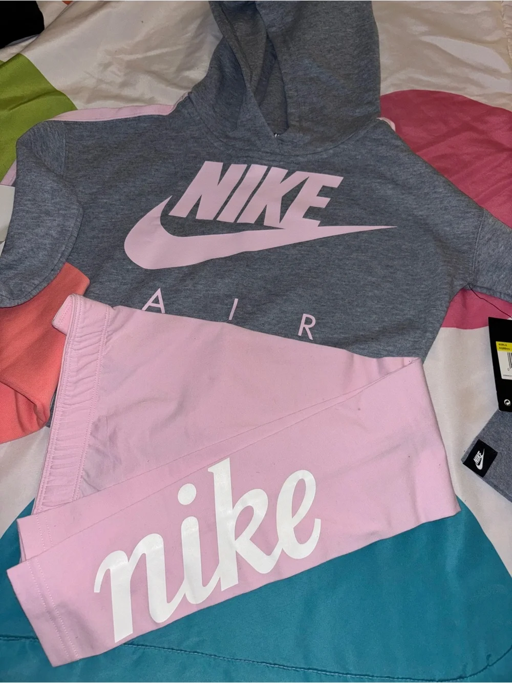 Nike Kids Colorblock Hoodie & Leggings Set - Gray, & Pink